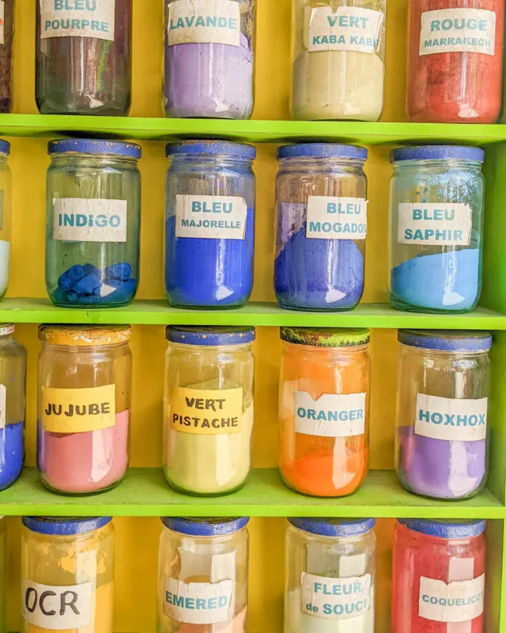 Colourful paints in Essaouira shops